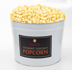 Load image into Gallery viewer, Top Rated specialty gourmet popcorn flavor in Garlic Parmesan presented in our deliverable 2 gallon White and Black Pop Corn Tin
