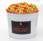 Load image into Gallery viewer, Shop white and black 2 gallon online gourmet popcorn tins filled with artisan popcorn flavors redhots cinnamon and tasty, fresh green apple
