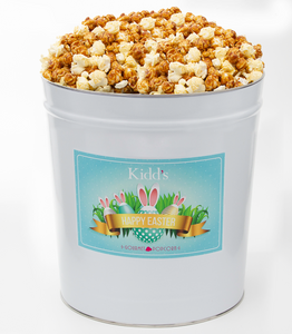 Flavorful Gourmet Popcorn in Large Easter Themed Popcorn Tin. Filled with the best caramel corn in the nation and light, airy white cheddar.