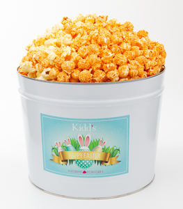 3 Flavor popcorn tin for easter. filled with flavorful hot & Spicy, creamy buffalo ranch and famous cheddar and cheddar mix. 