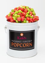 Load image into Gallery viewer, Ship Fancy popcorn in RedHots Cinnamon and sweet green apple flavored popcorn in a white 1 gallon popcorn gift tin 
