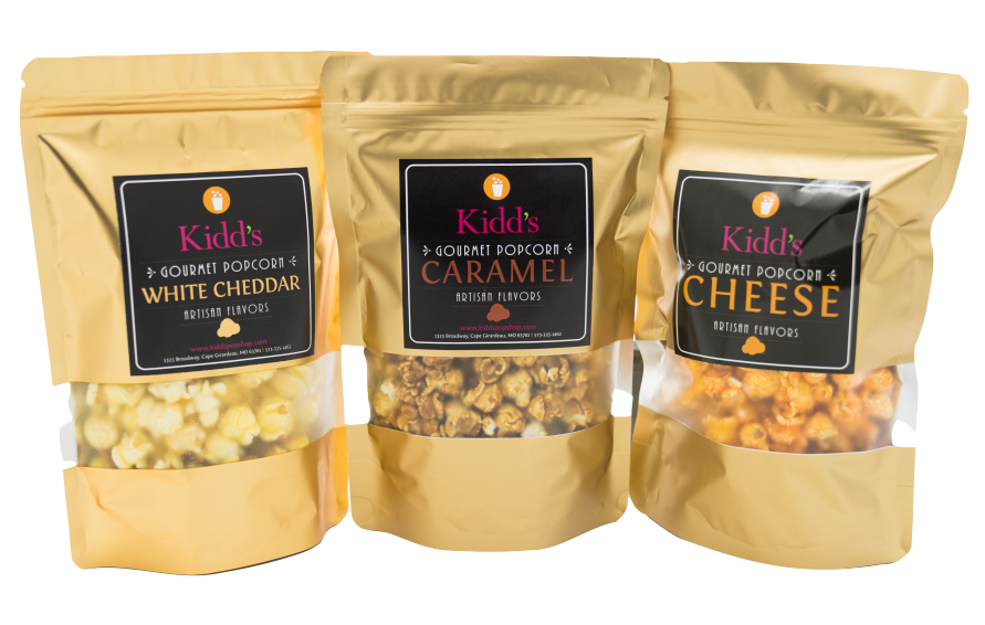 Amazing sampler pack comes with three medium bags of our famous three flavors white cheddar, caramel and cheese. 