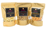 Load image into Gallery viewer, If you can&#39;t decide we offer a three pack sampler pack in caramel, cheese and white cheddar.
